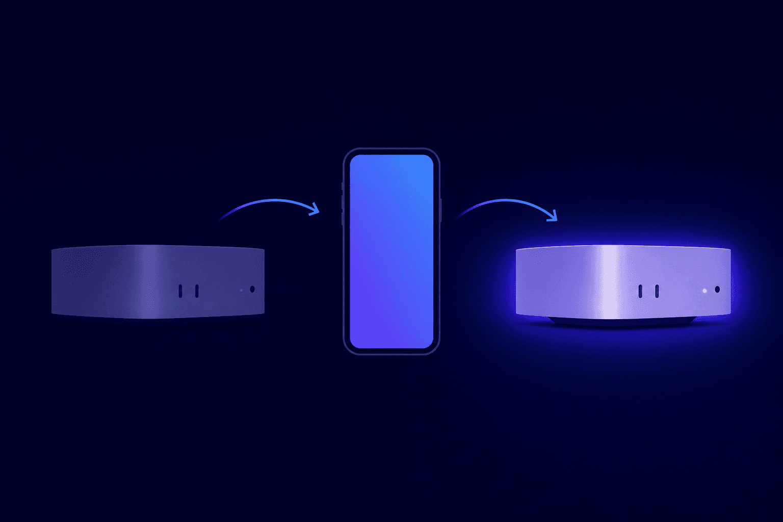 Illustration of a conversation moving from one computer to another through a phone
